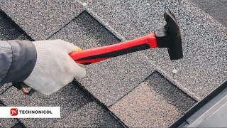 Installation of pitched roofing with shingles by TECHNONICOL  nailing method subtitles [upl. by Haraz]