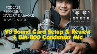 V8 Sound Card full set up and review  BM800 Condenser Mic English Subtitles [upl. by Yelrac]