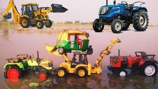 Muddy auto rickshaw Tractor Jump River JCB Mud Trap Jump River Crane Water Jump River [upl. by Huston]