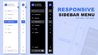 Responsive Sidebar Menu in HTML CSS amp JavaScript  DarkLight Mode [upl. by Nordek]