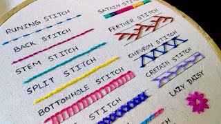 15 Basic Hand Embroidery Stitches Sampler For Absolute Beginners [upl. by Randi]