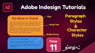 Paragraph styles and Character styles explained  Adobe Indesign tutorials in tamil Class 11 [upl. by Alburga883]