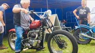 1958 TRIUMPH TR6 750 CHOPPER Bike KickStart Engine Exhaust Sound NETLEY MARSH Motorcycle Autojumble [upl. by Bolling]