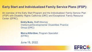 California Early Start and Individualized Family Service Plans IFSP [upl. by Verdie]