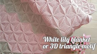 Crochet 3D Triangle Motif  White Lily Blanket  Afghan [upl. by Ettecul278]