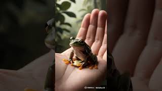 realistic digital rendering of an impossibly tiny Frog standing on the palm of a human hand [upl. by Prager]