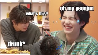 drunk yeonjun being mess funny moments  am I cute SUGA with YEONJUN amp TAEHYUN  EP 8 [upl. by Cissiee]