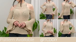 How to Crochet Cold Shoulder Bell Sleeve Top  Pattern amp Tutorial DIY [upl. by La Verne436]