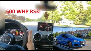 RIPPING A 500WHP DOWNPIPE TUNED AUDI RS3 [upl. by Press929]