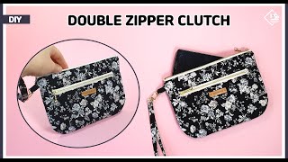 DIY Double zipper clutch  Zipper pouch  sewing tutorial Tendersmile Handmade [upl. by Reteip]