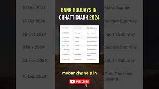 Chhattisgarh Bank Holidays in 2024 OCT NOV DEC shorts bankholidays [upl. by Afihtan5]