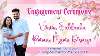 ENGAGEMENT CEREMONY OF VINITA SALDANHA AND PRIMUS MARIO DSOUZA [upl. by Armyn]