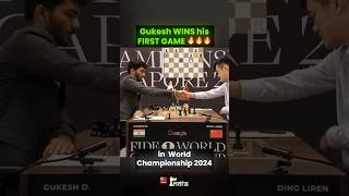 Gukesh WINS his first game in World Championship 🔥🔥 chess gukesh [upl. by Nehepts535]