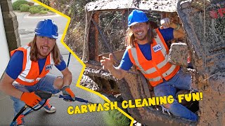 Cleaning Cars at the Carwash with Handyman Hal  Dirty Muddy Jeep Clean [upl. by Aehtela]