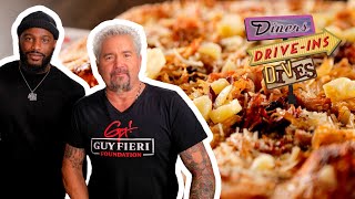 Guy Fieri  Marcel Reece Eat Killer BBQ Pizza in AZ  Diners DriveIns and Dives  Food Network [upl. by Parfitt]