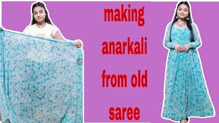 Saree se Anarkali kaise banayemaking Anarkali from old saree😍anarkali oldsaree viral [upl. by Goetz]