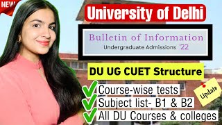 DU CUET Bulletin of Information UG 2022 admissions  DU Coursewise test list CUET DU Latest news [upl. by Huppert]