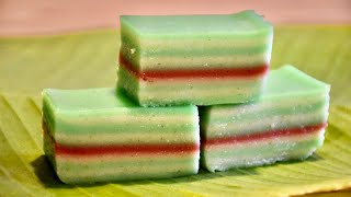 Pandan Steamed Layer Cake  Khao Pard Xun  Lao Dessert [upl. by Weir]