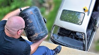 EXPERIMENT EMPTY GAS BOTTLE THROW ON THE CAR [upl. by Aibun719]