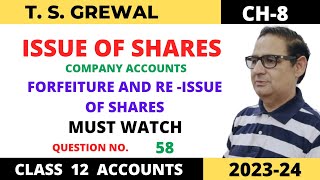 ISSUE OF SHARES COMPANY ACCOUNTS TSGrewal Ch 8 Que No58 Forfeiture and Reissue of Shares [upl. by Falo]