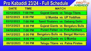 Pro Kabaddi 202324 Full Schedule amp Time Table  PKL 202324 Season 10 Full Schedule [upl. by Giacinta]