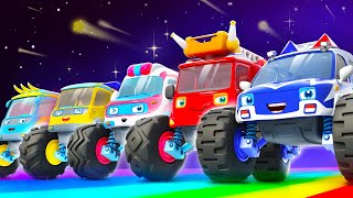 Five Monster Trucks  Learning Vehicles  Number Song  Fire Truck Police Car  Kids Song  BabyBus [upl. by Idid]