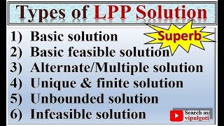 Types of solution in LPPBasicMultiple solutionUnboundedInfeasibleGTUSpecial case of LP problem [upl. by Perkin]