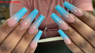 Acrylic Ombre Blue  Nails Tutorial [upl. by Jezebel172]