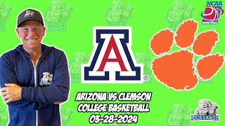 Arizona vs Clemson 32824 Free College Basketball Picks and Predictions  Sweet 16 Pick [upl. by Lertram871]