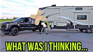 Im An Idiot I Attempted A U Turn Towing a Fifth Wheel With My Friends Ford F350 Short Bed [upl. by Atinna]