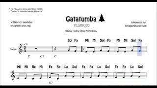 Gatatumba Partitura con Notas y Acordes Flautas Violín Oboe [upl. by Ainahs]