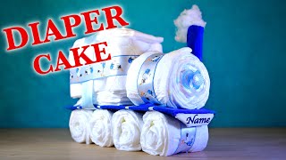 BABY SHOWER IDEA  DIY Train Diaper Cake  DIY Baby Shower on a Budget [upl. by Nais]