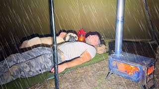 Hot Tent Rain Camping in Storm  Solo Camping in Heavy Rain and Rainstorm [upl. by Base]