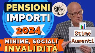 PENSIONI 👉 GLI IMPORTI 2024 DOPO GLI AUMENTI❗️MINIME SOCIALI amp INVALIDITÀ 📊 Stime [upl. by Nylyaj]