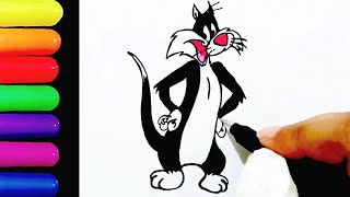 How To Draw Sylvester the Cat  Looney Tunes Cartoon  Step by Step Tutorial [upl. by Kubetz490]