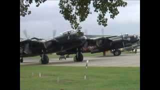 Avro Lancasters PA 474 amp KB 726 start up take off  display and land together [upl. by Ynobe]