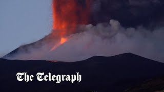 Mount Etna violently erupts after weeks of calm spewing lava into the sky [upl. by Acirretal]