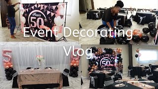 Event Decoration Vlog  Setup Balloon Arch  50th Birthday Party  Rose Gold Black Decor [upl. by Woodhouse817]