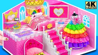 Design Pink Princess Castle and Make Own Rainbow Princess Dress for Two ❤️ DIY Miniature House [upl. by Lejna764]