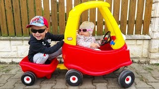 OUTDOOR ACTIVITY  Little Tikes Cozy COUPE little girl Elis and BROTHER Thomas [upl. by Plusch463]