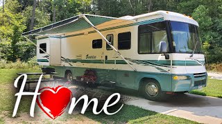 Setting Up Camp outside my RV Home  Awning Carpet Picnic Table Blackstone Griddle Chairs [upl. by Chrisoula]