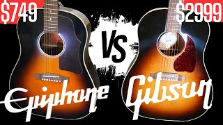 Gibson VS EPIPHONE J45 Acoustic Buy THIS One [upl. by Artenak]