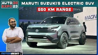 Maruti Suzuki EVX Electric SUV With 550 KMs Range  2023 Auto Expo  MotorBeam [upl. by Lorene]