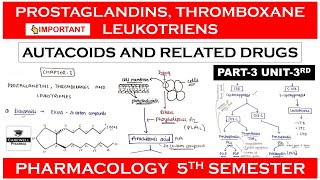 Prostaglandins Thromboxane and Leukotrienes  Autacoids  Part 3 Unit 3  Pharmacology 5 sem [upl. by Ellehsal]