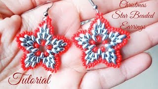 Christmas Star Beaded Earrings  Tutorial [upl. by Ellata600]