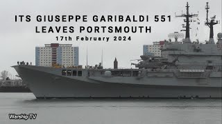 ITALIAN AIRCRAFT CARRIER ITS GIUSEPPE GARIBALDI 551 LEAVES PORTSMOUTH NAVAL BASE 17224 [upl. by Geldens]