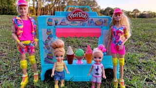 Ice Cream  Elsa amp Anna toddlers  Barbie and Ken dolls  play doh [upl. by Dnalyr]