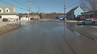 Androscoggin River spills over causing flooded roads Friday morning Auburn [upl. by Lonna170]