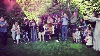 Hilary Duff Matthew Koma gender reveal confetti cannon [upl. by Rehtul]