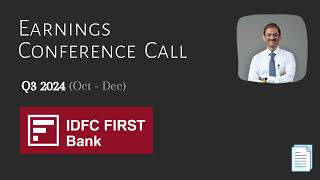 IDFC First Bank Ltd V Vaidyanathan  Q3 2024  Earnings Conference Call [upl. by Kiele]